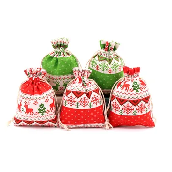 10tk Jõulud puuvill bas pingutusnöör kotid lumi ja Põder kotid candy ehted Uue Aasta kingitus kotid mitut värvi kotid