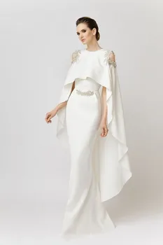 Abendkleider 2022 Elegantne Valge õhtukleidid Pikk Sall Satiin Beaded araabia Merineitsi Ametliku Kleit Ballile vestidos de festa