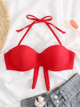 Bikinis Top Naiste Ujumistrikoo 2023 Uus Push Up Tahke Punane Bikiinid Põhjad Püksikud Supelrõivad Beach Brasiilia Ujumispüksid Naiste Suve