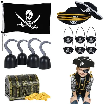 Halloween Piraat Skull Print Müts Lipu Eye Patch Habe Rinna Konks Piraat Kapten Cosplay Kostüüm Tarvikud Pool Decor Kids Mänguasi