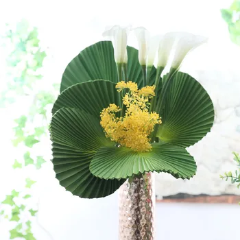 Kunstlik palm tree lehed taimede võltsitud pu rohelised lehed kodu pulmad tabel õie kaunistamiseks