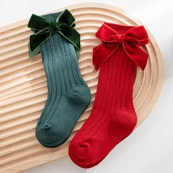 Last Christmas Tüdrukud Sokid Sügis-Talv Väikelastel Suur Vibu Põlve Kõrge Pikk Lapsed Sokk On Pehme Puuvillane Punane Vastsündinud Socken Jaoks 0-5 Aastat