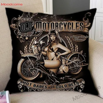 Must Vintage Seksikas Tüdruk Mootorratas Kunsti Diivan Padjapüür Hot Babes Mootorratas Biker Club Retro Ameerika Stiilis Pesu Padi