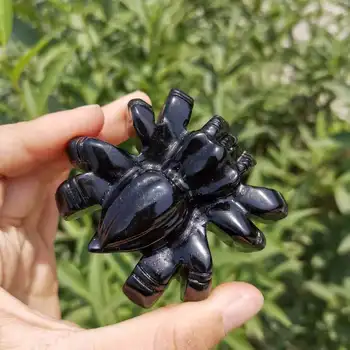 Naturaalne Must obsidian Spider Nikerdatud Rock crystal Spider Kuju Halloween Kingitus
