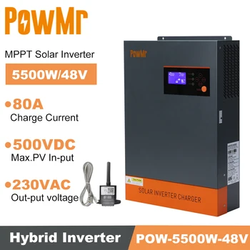PowMr 5.5 KVA 5500W MPPT 80A 48V Päikese Laadija Inverter Max PV 450VDC 220V Output Voltage Toetus WIFI Moodul Aku Süsteem