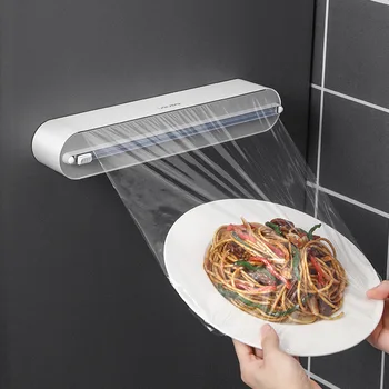 Uuendatud Millega Foolium Kinni Wrap Film Dispenser Plastikust Terav Lõikur Fikseeritud Külmik Ladustamise Omanik Köök Vahend Tarvikud