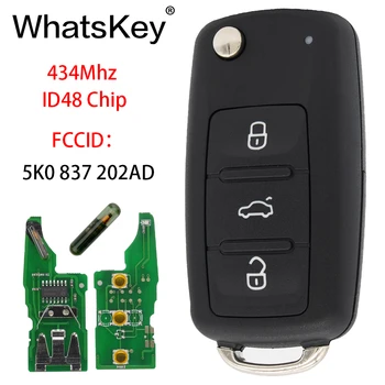 WhatsKey 3 Nuppu Serveri 434Mhz ID48 Kiip Auto Võti Volkswagen VW Caddy Beetle Jetta Eos Golf 5K0 837 202 REKLAAMI Hella 5K0837202AD