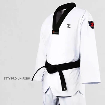 ZTTY Professionaalne Taekwondo Dobok Puuvillane Valge Karate Ühtne WTF Vöö Punane Must V-Kaeluse Judo Seadmed Lapsed Täiskasvanud saun ülikond