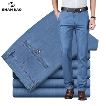 BAO SHAN primavera brändi sobib sirge õhuke modal denim teksad business casual meeste kõrge vöökoht kerge stretch püksid