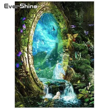 Evershine Diamond Tikandid Maastik Diamond Maali Täis Square Fantaasia Pilt Kive Mosaiik Haldjad Seina Kaunistamiseks