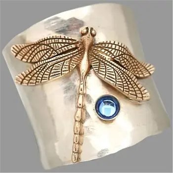 Vintage Tohutu Dragonfly Rõngad Naiste Luksus Ring Crystal Ringi kahevärviline kullatud Pool Ehted Aksessuaarid Kingitused